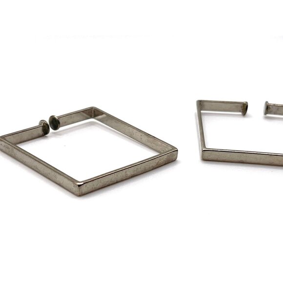 Vintage 1960's Handmade Silver Square Earrings Unique Construction Slips On Ear - Picture 7 of 7